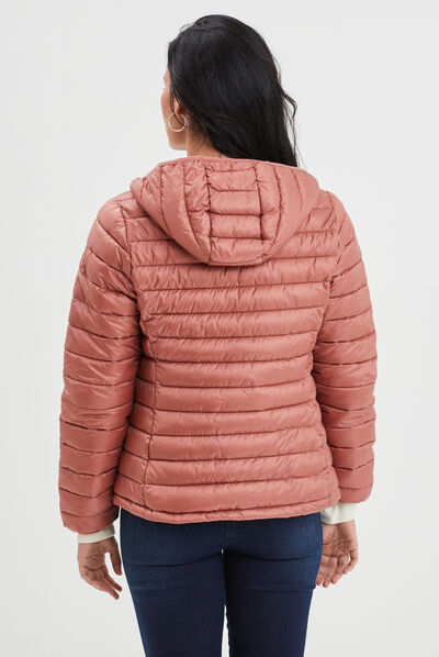 Doudoune légère droite à capuche rose poudrée femme