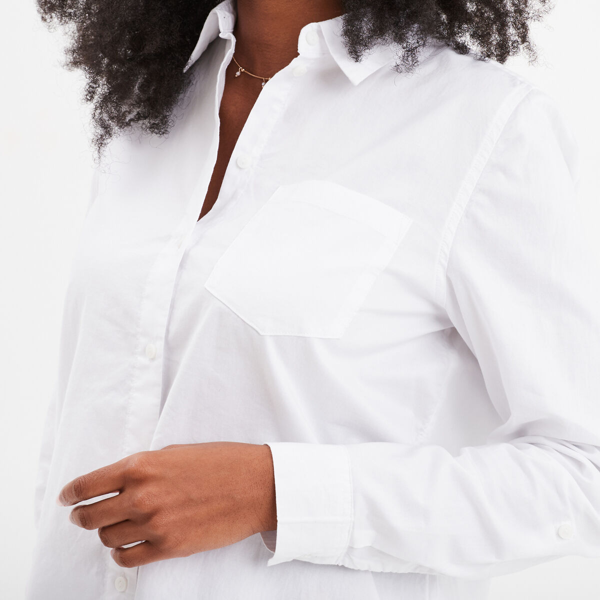 Chemise manches longues 1 poche coton blanc femme