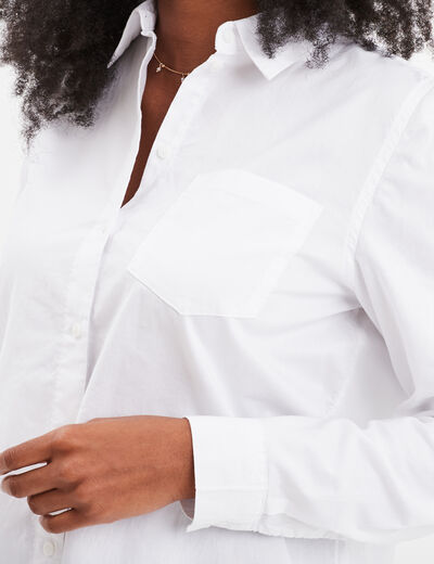 Chemise manches longues 1 poche coton blanc femme