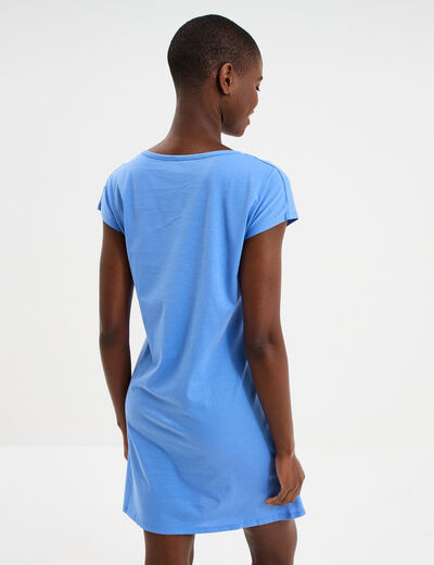 Chemise de nuit courte coton bleu electrique femme
