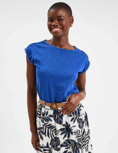 T-shirt avec broderie &eacute;paules bleu electrique femme
