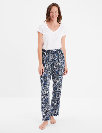 Pantalon de pyjama fluide taille haute bleu marine femme