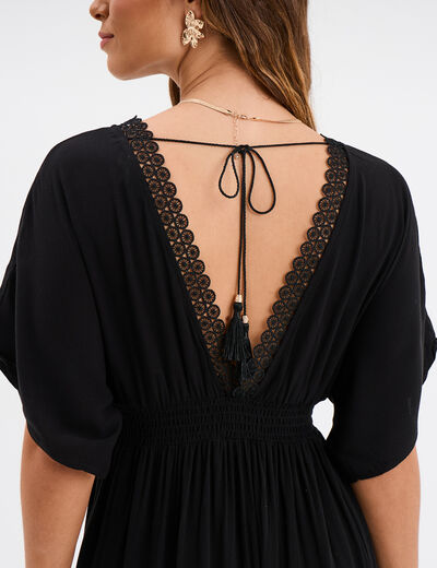 Robe longue évasée noir femme