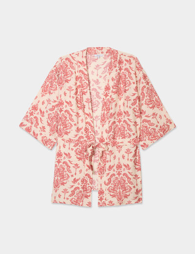 Veste esprit kimono fluide ceinturée ecru femme grande taille