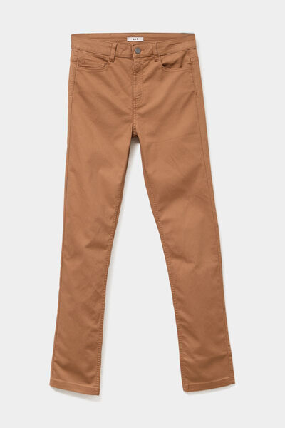 Pantalon slim stretch marron clair femme