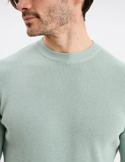 Pull en maille textur&eacute;e col rond vert pastel homme