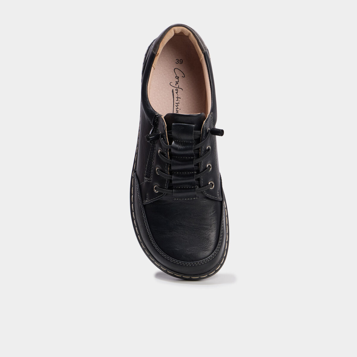 Derbies confort zipp&eacute;es &agrave; lacets noir femme