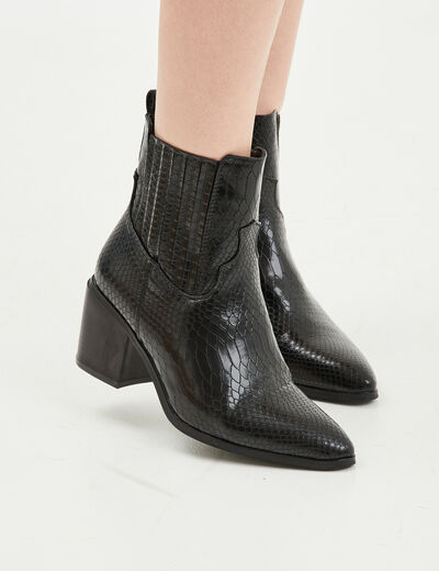 Bottines à talons aspect croco noir femme