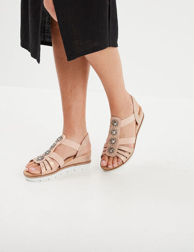 Sandales compensées pied large rose femme