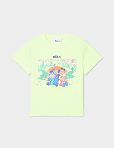 T-shirt manches courtes Stitch jaune fluo fille