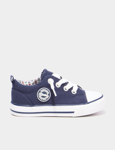 Tennis basses lacets toile bout renforc&eacute; bleu marine gar&ccedil;on