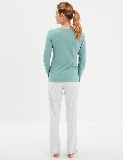Ensemble pyjama pantalon 2 pièces coton bleu gris femme