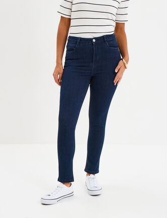 Jeans skinny taille haute cropped denim brut femme