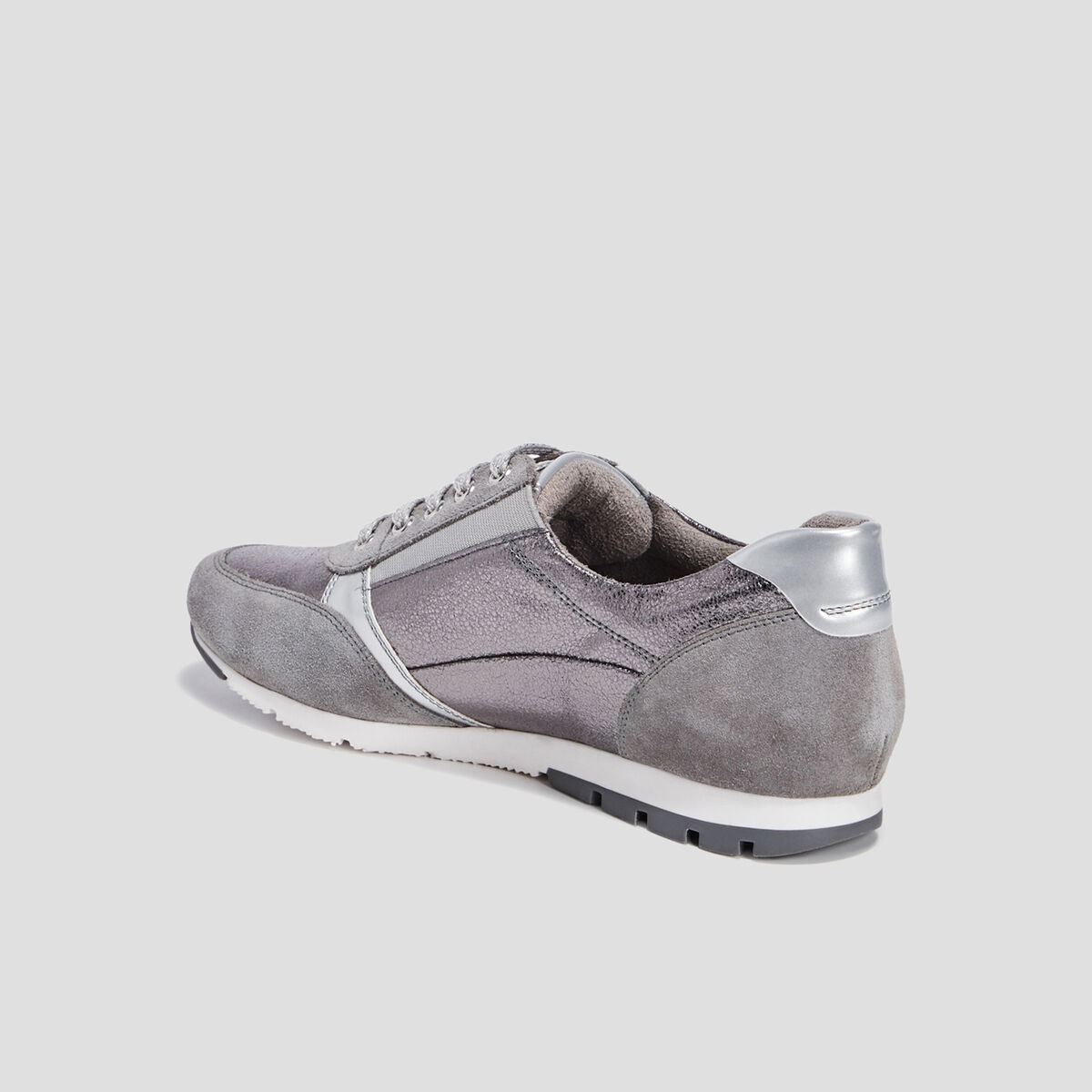 Tennis à lacets en cuir gris femme