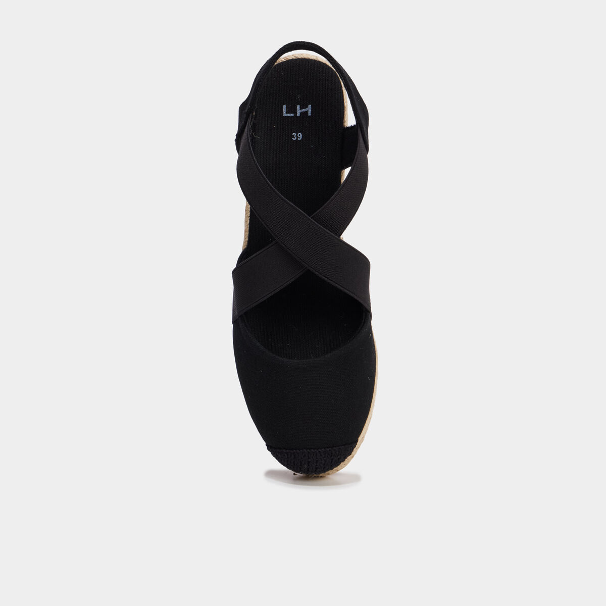 Sandales espadrilles compens&eacute;es en corde noir femme
