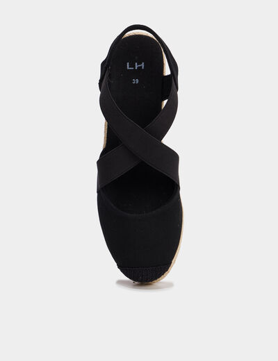 Sandales espadrilles compens&eacute;es en corde noir femme