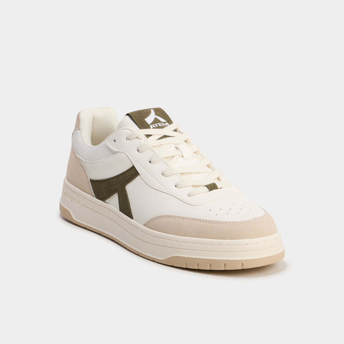 Tennis basses &agrave; lacets semelle plate vert kaki homme
