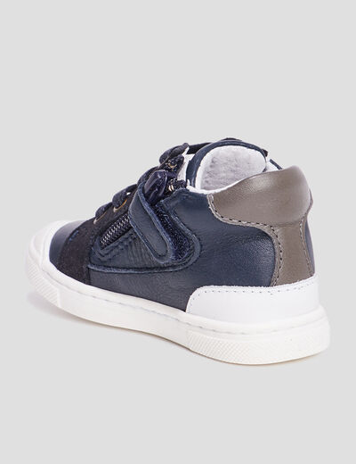 Bottillons zippés en cuir bleu marine bébé garçon