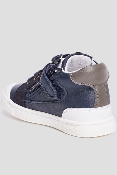 Bottillons zippés en cuir bleu marine bébé garçon