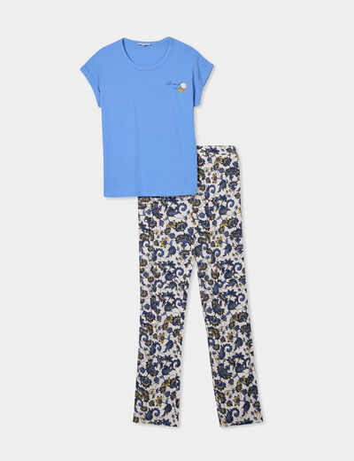 Ensemble pyjama col rond 2 pièces fluide blanc femme