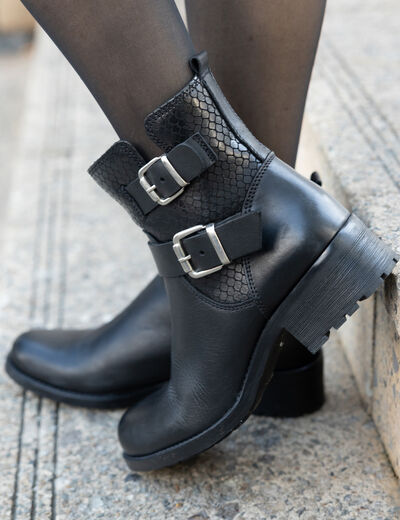 Bottines en cuir semelle crantée noir femme