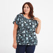 T-shirt col smocké manches courtes noir femme grande taille