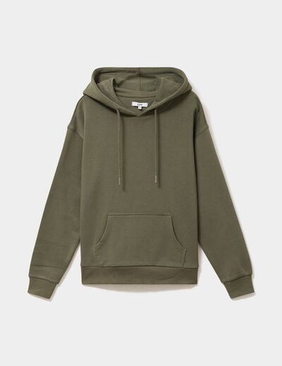 Sweat hoodie 1 poche &agrave; capuche vert kaki femme