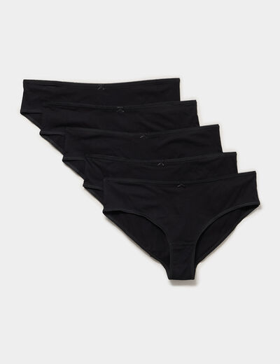 Lot 5 culottes taille &eacute;lastiqu&eacute;e coton noir femme grande taille