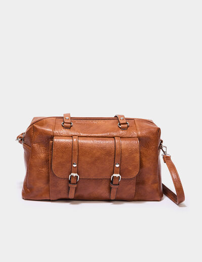 Sac porté-épaule avec poche à rabat marron cognac femme