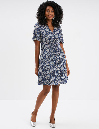 Robe col en V taille smockée Creeks bleu marine femme