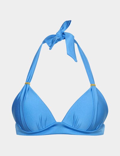 Haut de maillot de bain forme triangle bleu clair femme