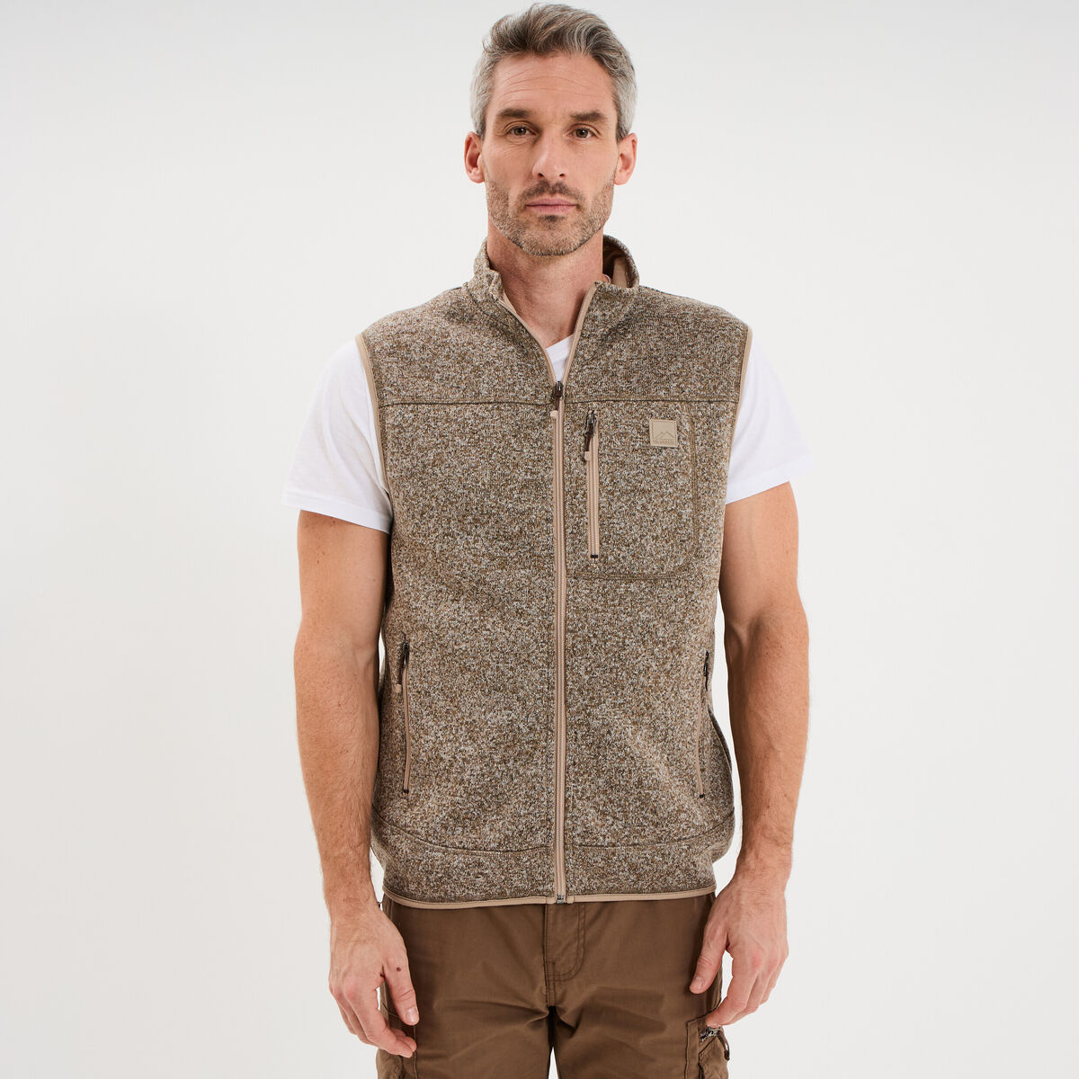 Gilet sans manches col montant marron homme