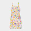 Robe courte &agrave; bretelles et volants ecru fille