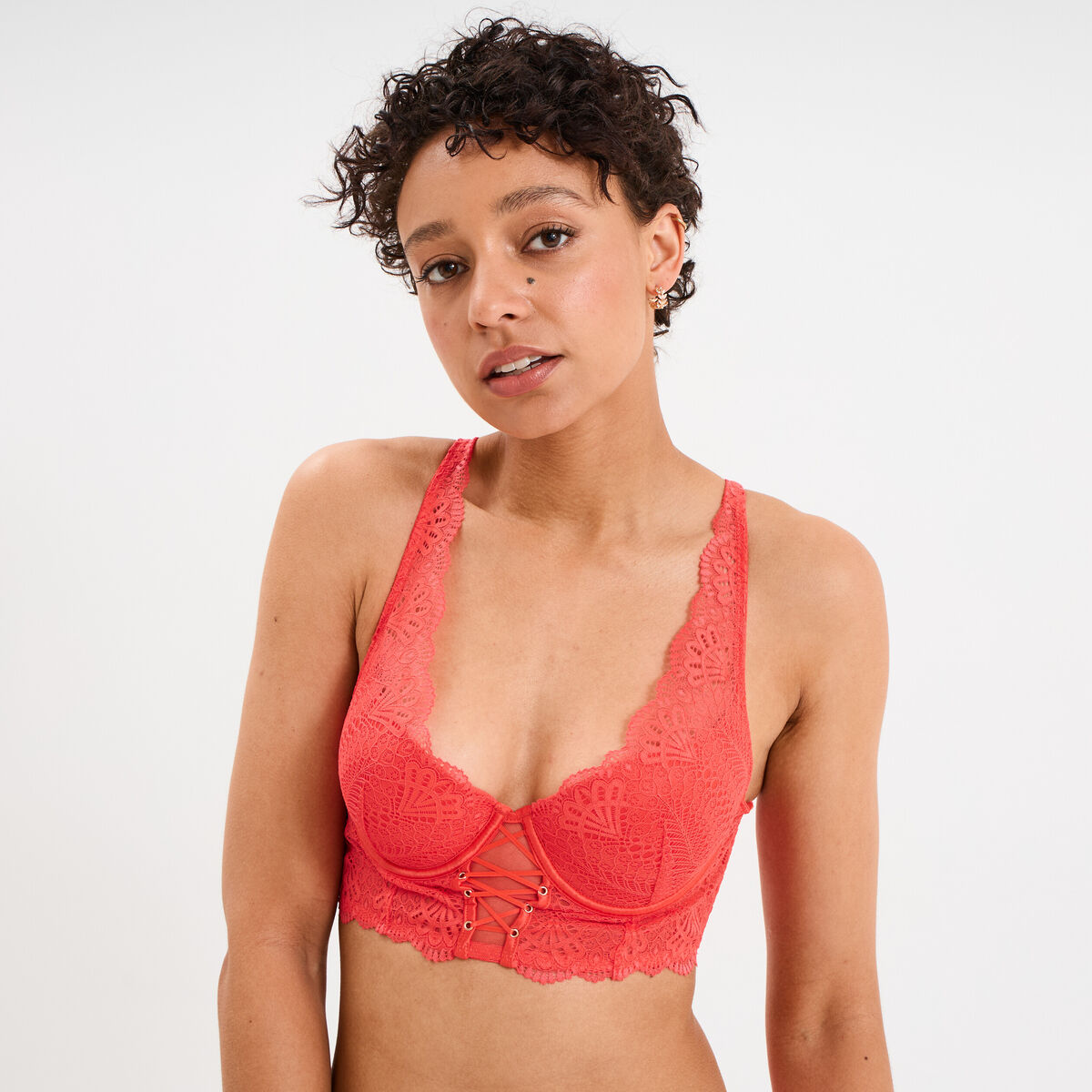 Soutien-gorge bustier padd&eacute; dentelle rouge femme