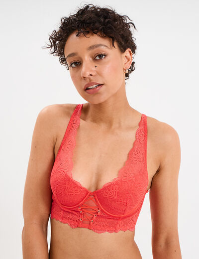 Soutien-gorge bustier paddé dentelle rouge femme