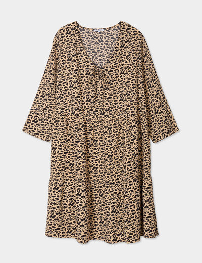 Robe fluide col en V noeud beige femme grande taille