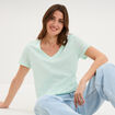 T-shirt manches courtes col en V coton vert clair femme