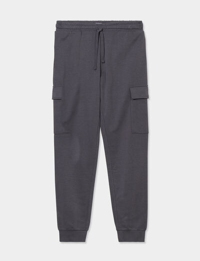 Pantalon jogging cargo molleton gris fonc&eacute; homme