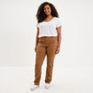 Pantalon droit taille haute extensible marron femme grande taille