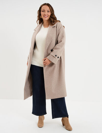 Manteau double boutonnage beige femme grande taille