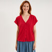 T-shirt dentelle avec boutons rouge femme