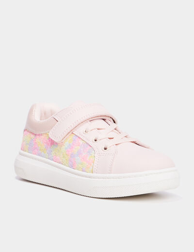 Tennis basses à scratchs et sequins rose fille