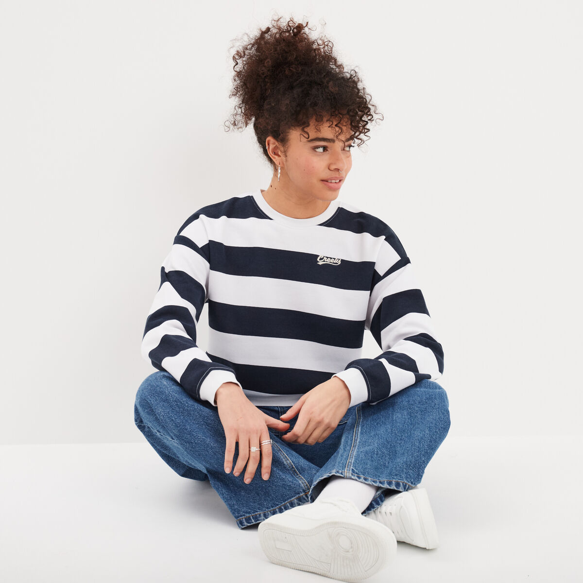 Sweat court manches longues Creeks bleu marine femme