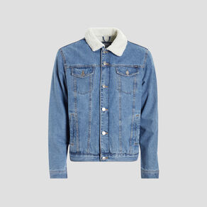 Veste en jean col fourré denim double stone homme