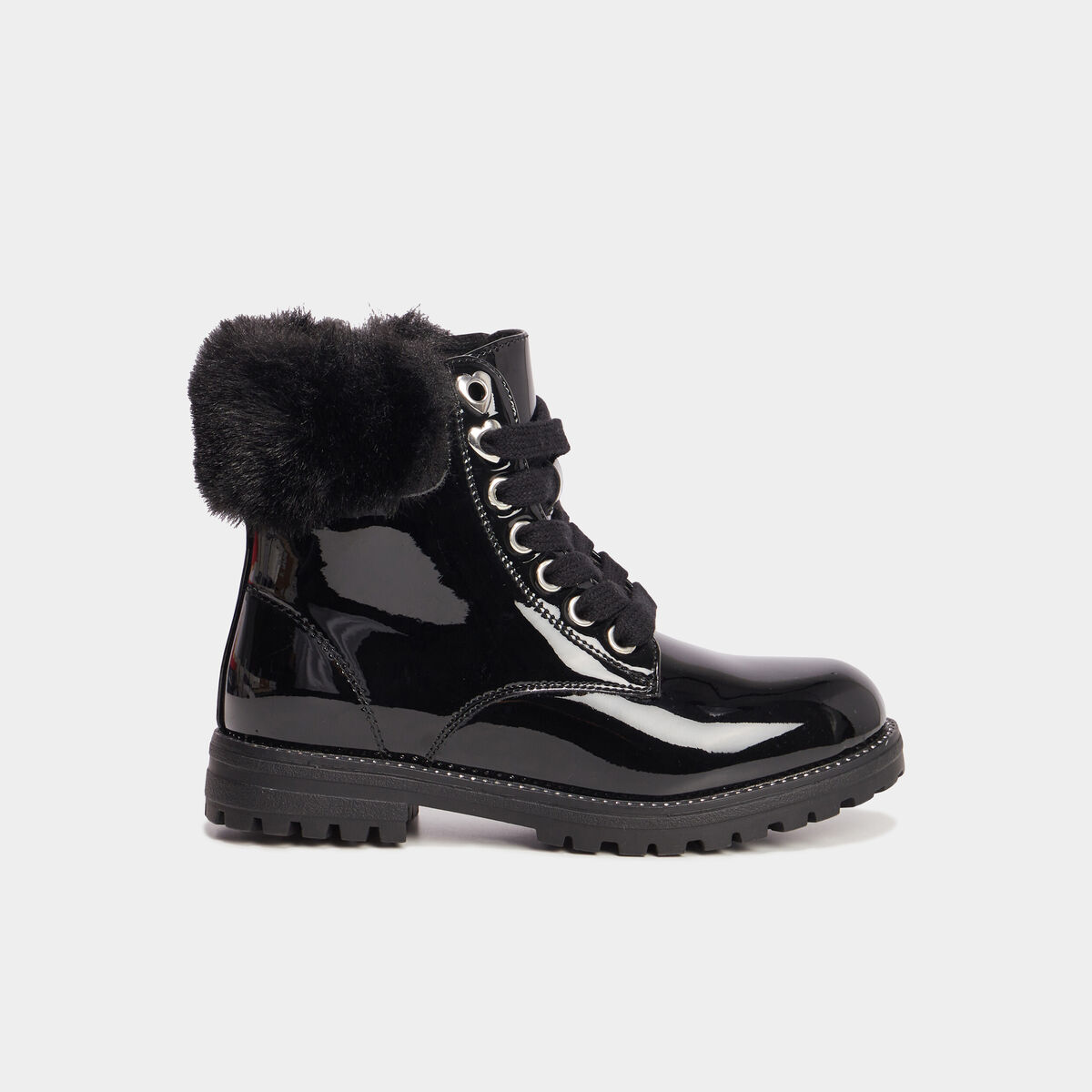 Bottines vernies bords fourrés noir fille