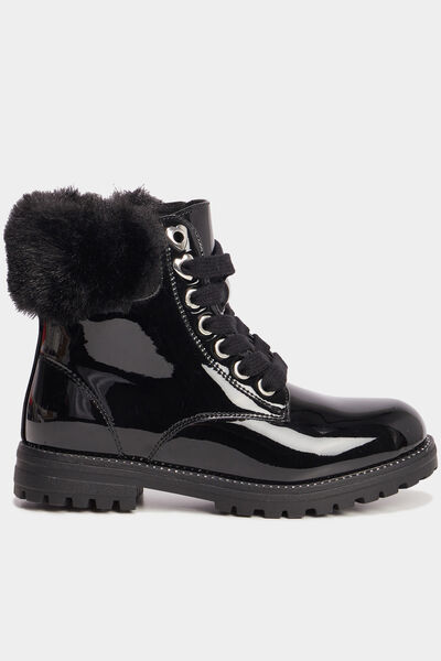 Bottines vernies bords fourr&eacute;s noir fille