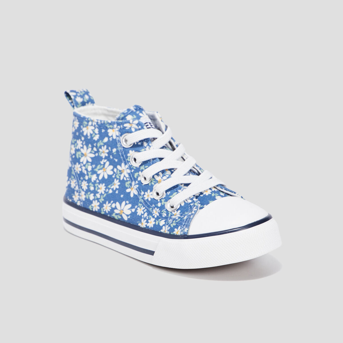 Baskets montantes en toile bout renforc&eacute; bleu fille