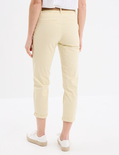 Pantalon chino 7/8ème ceinture tressée creme femme