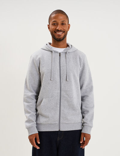 Sweat zipp&eacute; molleton &agrave; capuche gris homme
