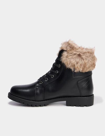 Boots col fausse fourrure noir femme
